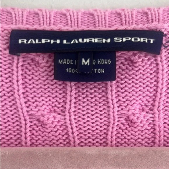 Ralph Lauren classic sport pink cable knit logo sweater slim fit size medium - Picture 2 of 10